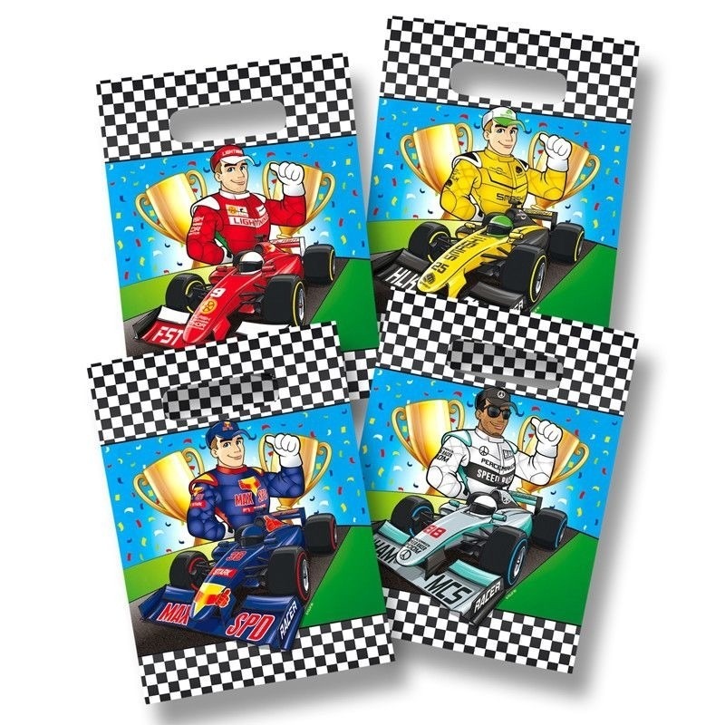 8x stuks Race/Formule 1 thema feestzakjes/snoepzakjes -