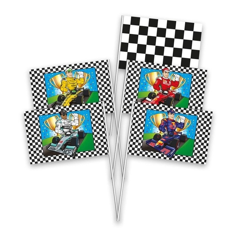 Race/Formule 1 thema handvlaggetjes - 8x stuks - 20 x 30 cm - plastic -