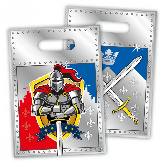 Feestzakjes Ridder thema - 8x - 23 x 17 cm - plastic - kinderfeestje - uitdeelzakjes -
