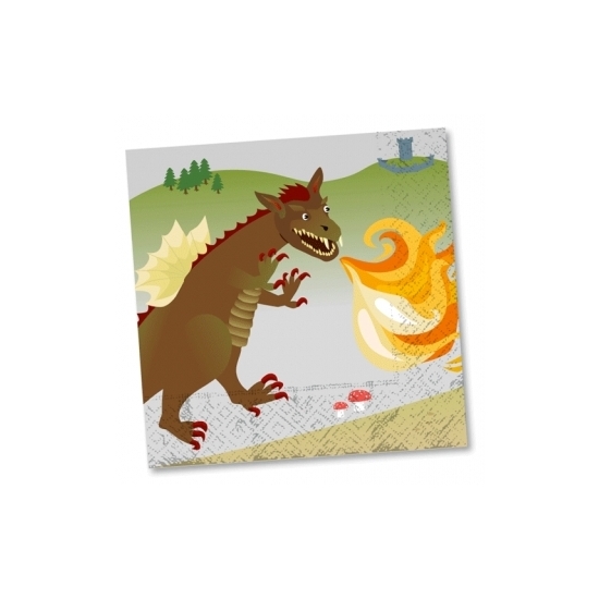 Middeleeuws feest thema servetten met draken en ridders - 20x - 33 x 33 cm - papier -