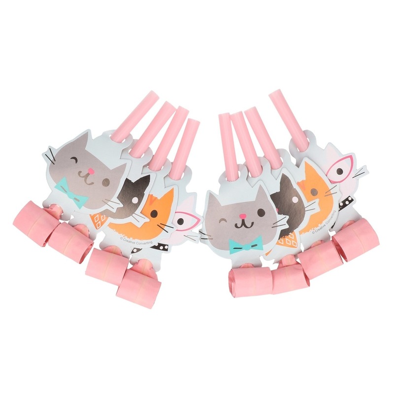8x stuks Katten/poezen thema roltongen blaastoeters -