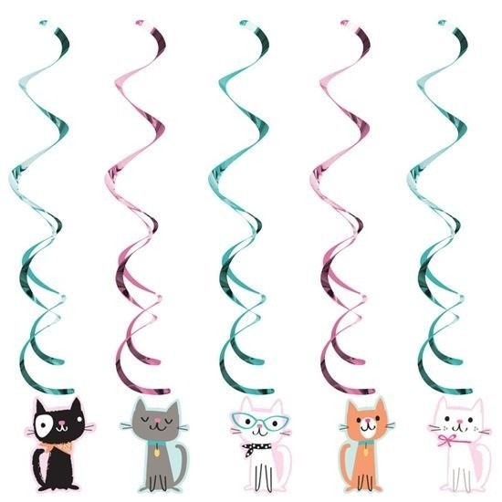 5x Katten/poezen thema plafond hangdecoratie -