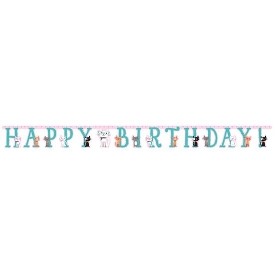 Katten/poezen thema wenslijn Happy Birthday 210 cm -