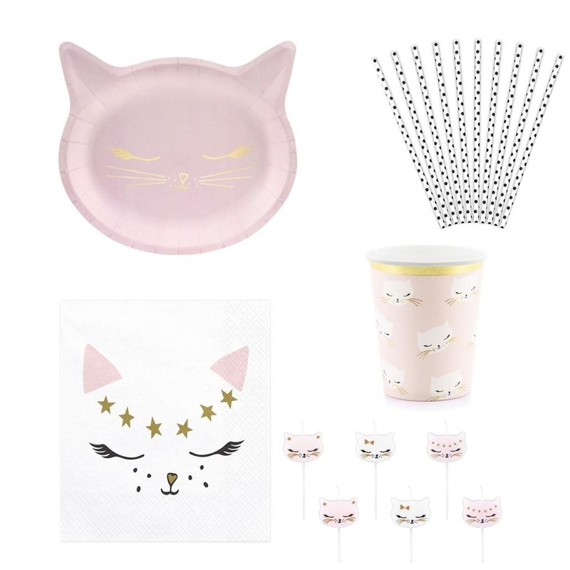 Poes/poezen thema kinderfeestje tafelversiering pakket 6 pers -