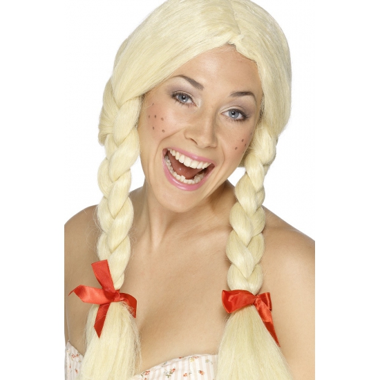 Blonde vlechten pruik verkleedaccessoire voor dames -