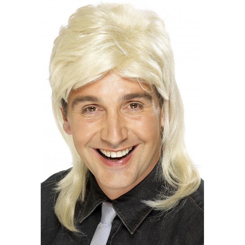 Carnaval verkleed heren pruik - jaren 80 met matje - blond - half lang haar -