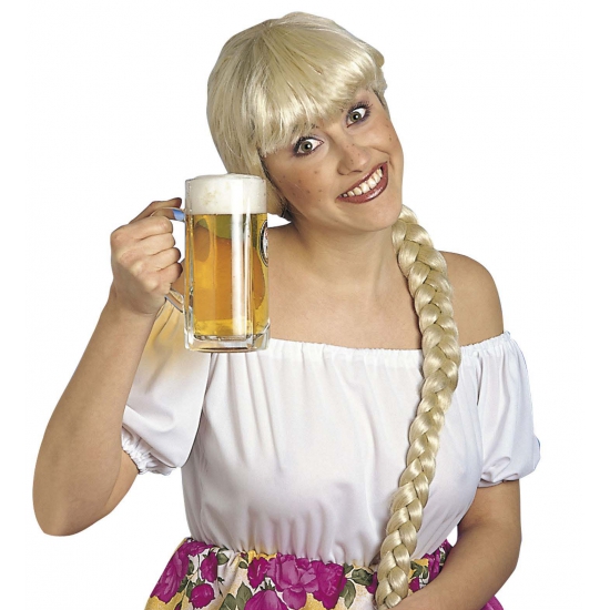 Verkleed pruik - Helga uit Beieren - blond - met pony - damespruik - bierfeest/tirolerfeest -
