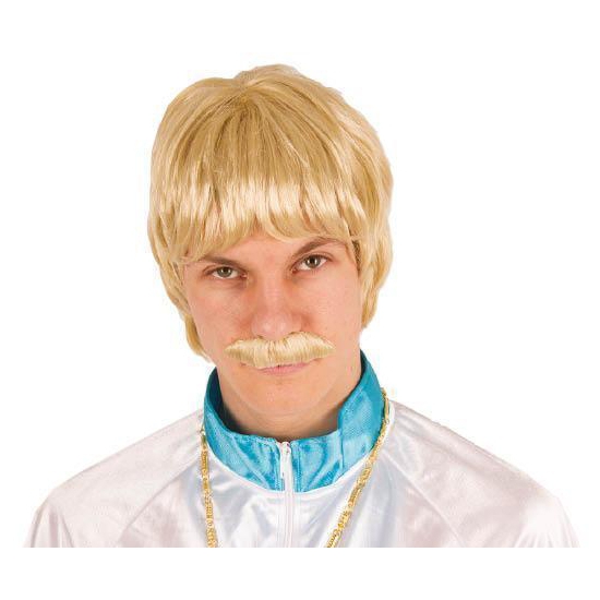 Blonde heren pruik met snor - Duitser/Zanger - carnaval verkleed pruiken -
