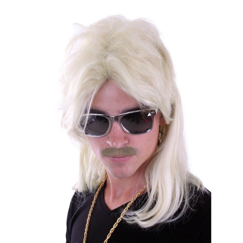 Verkleed - herenpruik met mat - Blond - 80s pruik - Feestartikelen - Carnaval -