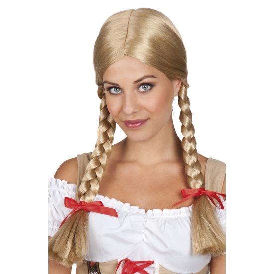 Carnaval/oktoberfest Heidi verkleed pruik - dames - blond - vlecht - staart -