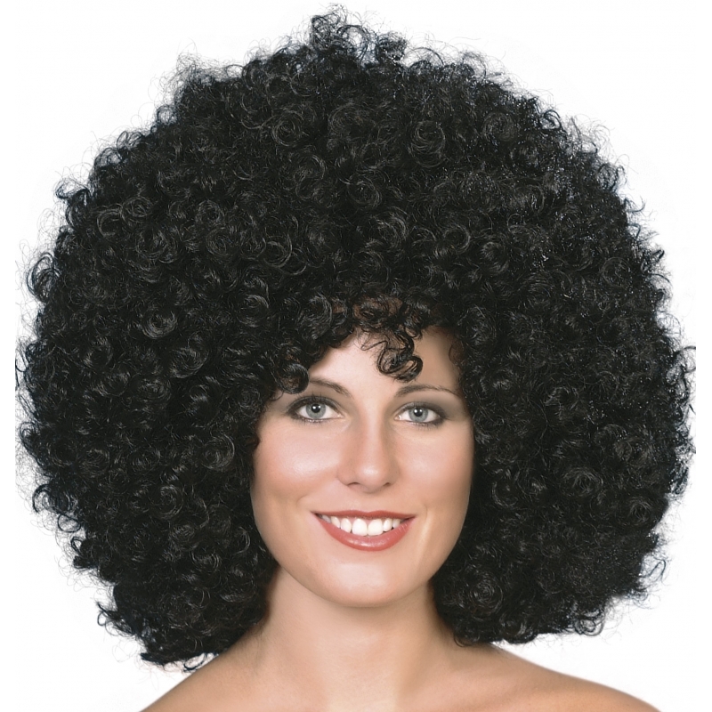 Carnaval verkleed Mega afro pruik - zwart - krullen - dames en heren - Seventies -