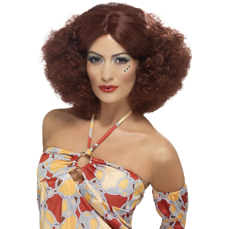 Bruine afro pruik met scheiding voor dames -