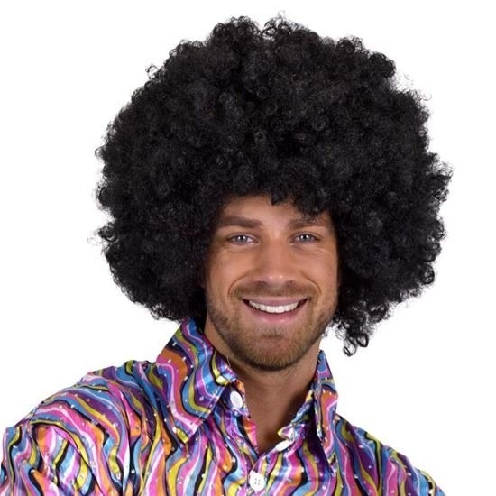 Kroeshaar Afro verkleed pruik - zwart - Disco/jaren 70/soul thema verkleed pruiken - dames/heren -