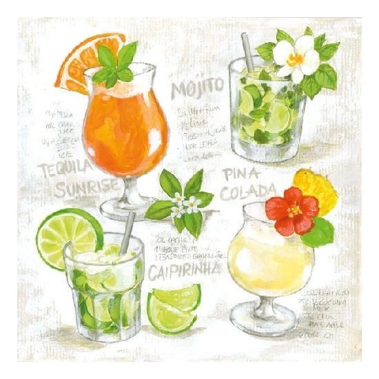 20x stuks tafel servetten met cocktail print 3-laags -