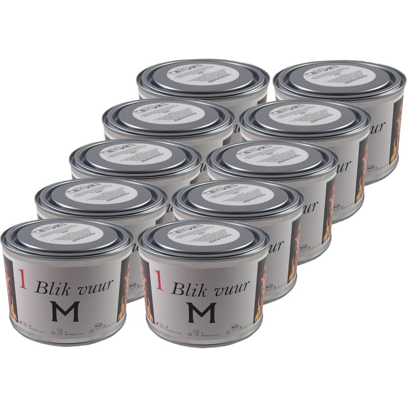 10x Tuinfakkels vuur verlichting in blik 11 x 7,5 cm 4 branduren -