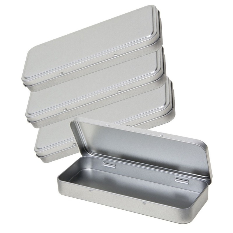 4x Zilveren pennendoos/pennenblik 8 x 18 cm -