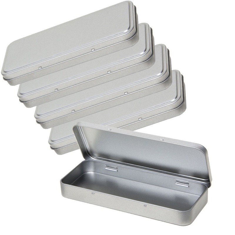 5x Zilveren pennendoos/pennenblik 8 x 18 cm -