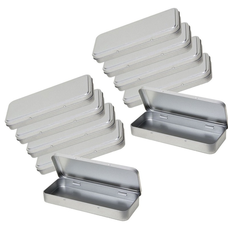 10x Zilveren pennendoos/pennenblik 8 x 18 cm -
