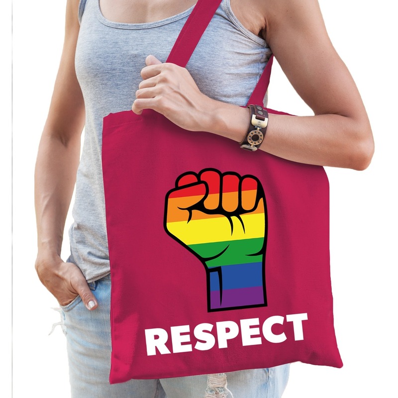 Gay pride respect katoenen tas roze -