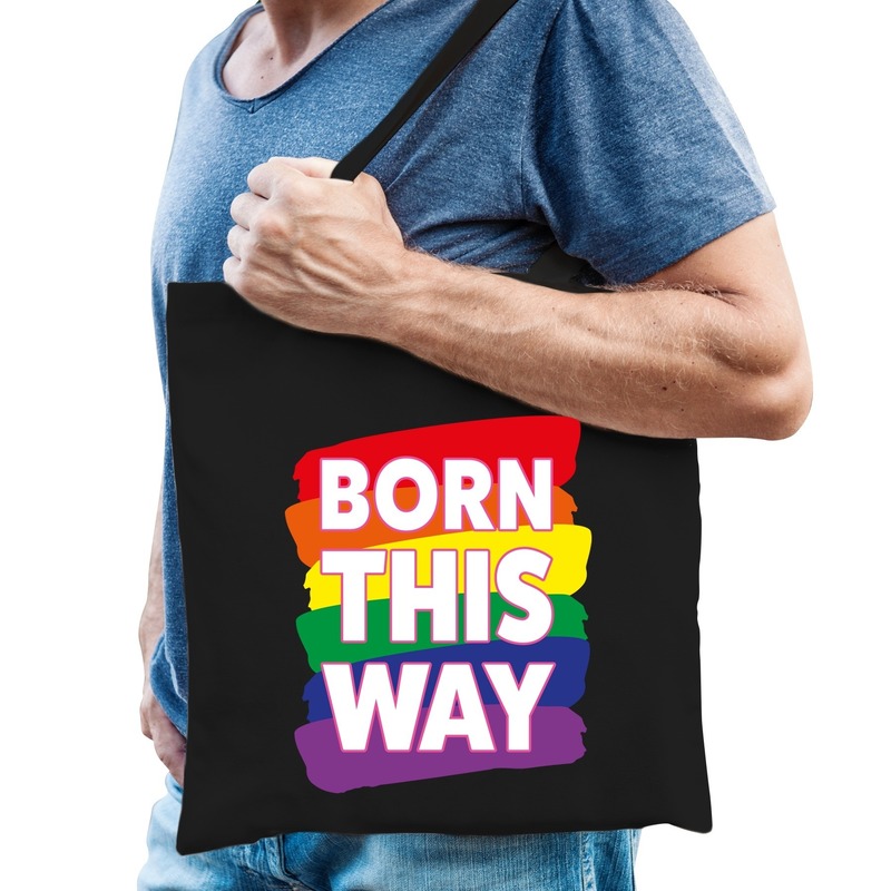 Gaypride born this way tas katoen zwart -