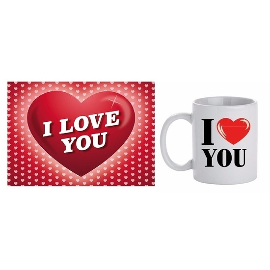 Valentijnsdag cadeau I Love You beker / mok met valentijnskaart -