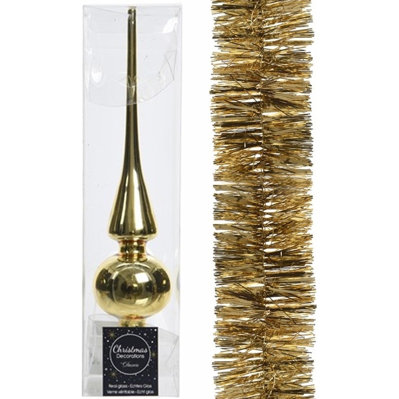 Kerstboomversiering set gouden piek en folieslinger 270 cm -