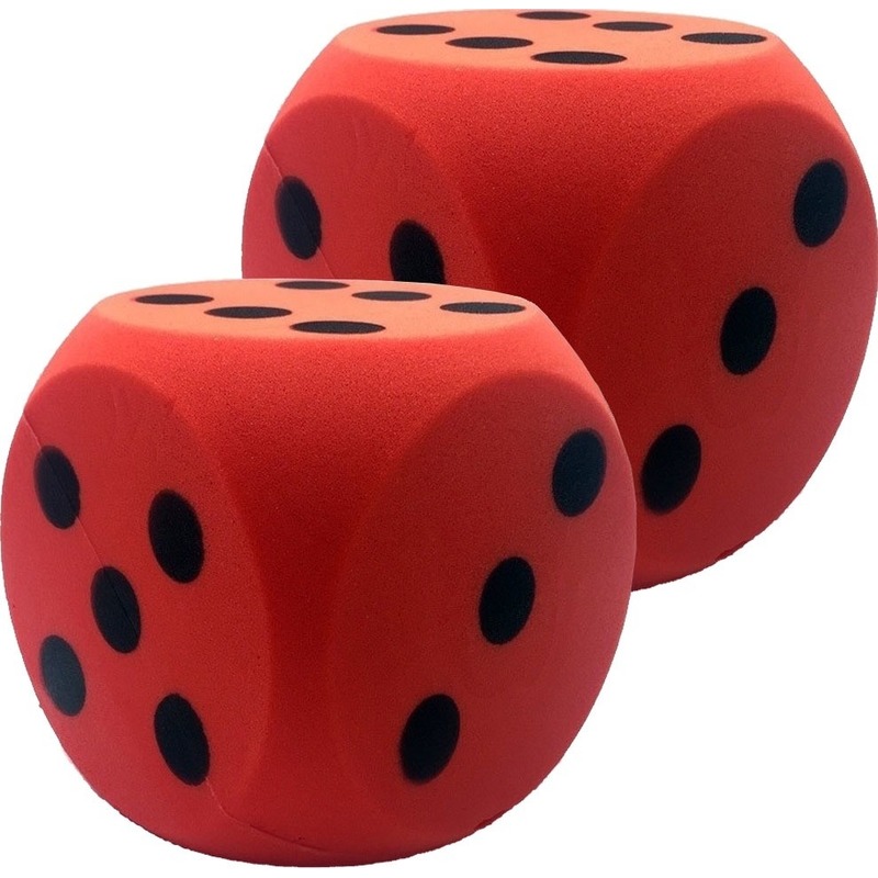 2x Sinterklaasspel grote foam dobbelstenen rood 16 x 16 cm -