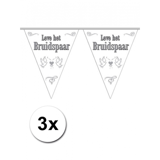 3x stuks Vlaggenlijnen Bruiloft / Bruidspaar / Huwelijk -