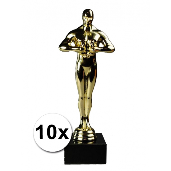 Luxe award beeldje - 10x - goud - 22 cm - verzwaarde voet - winnaar trofee -