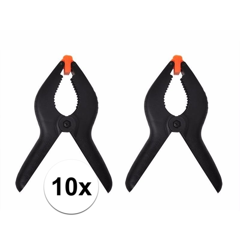 Proplus zeilklemmen/lijm klem - set 10x stuks - zwart - 15 cm - kunststof -