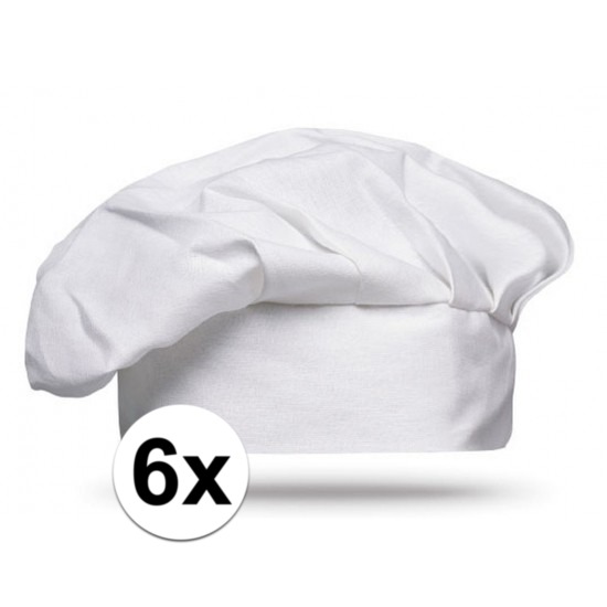 Luxe witte koksmuts - 6x - BBQ master - Hobby kok - carnaval verkleed artikel -