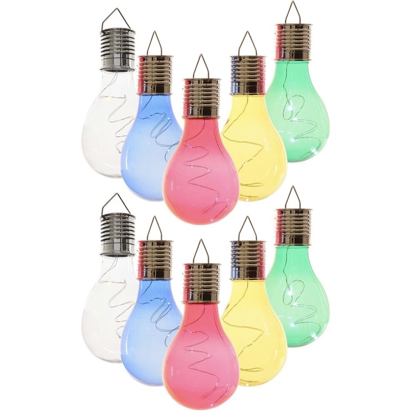 10x Buiten LED wit/blauw/groen/geel/rood solar verlichting 14 cm -