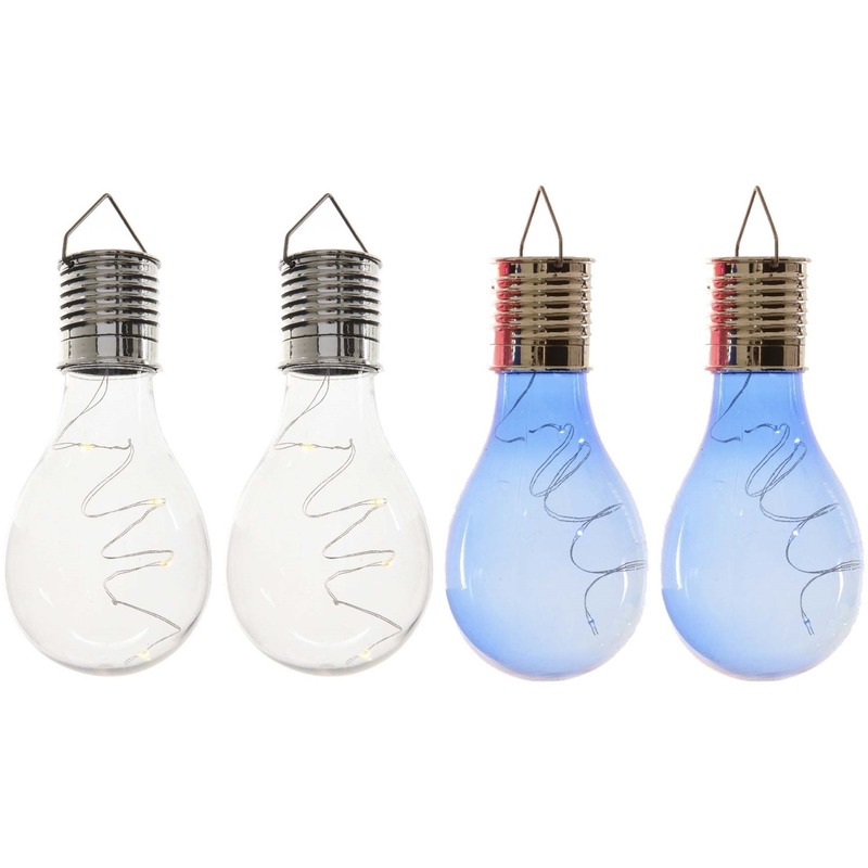 4x Buiten/tuin LED wit/blauw peertjes solar verlichting 14 cm -