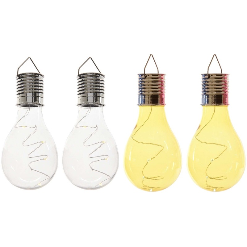 4x Buiten/tuin LED wit/geel peertjes solar verlichting 14 cm -
