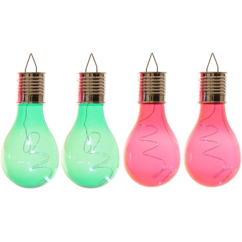 4x Buiten/tuin LED groen/rood peertjes solar verlichting 14 cm -