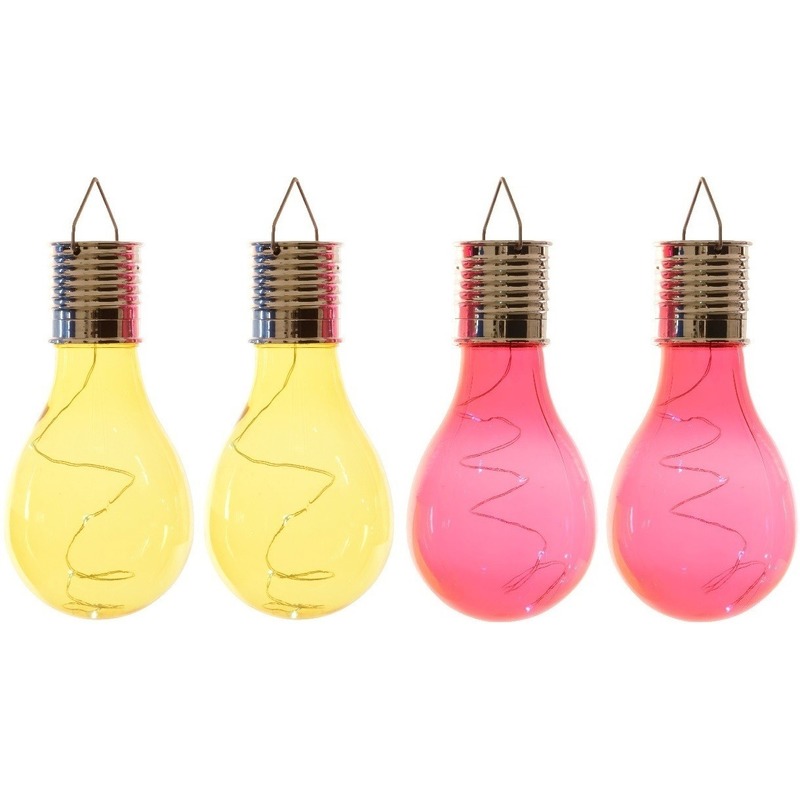 4x Buiten/tuin LED geel/rood peertjes solar verlichting 14 cm -