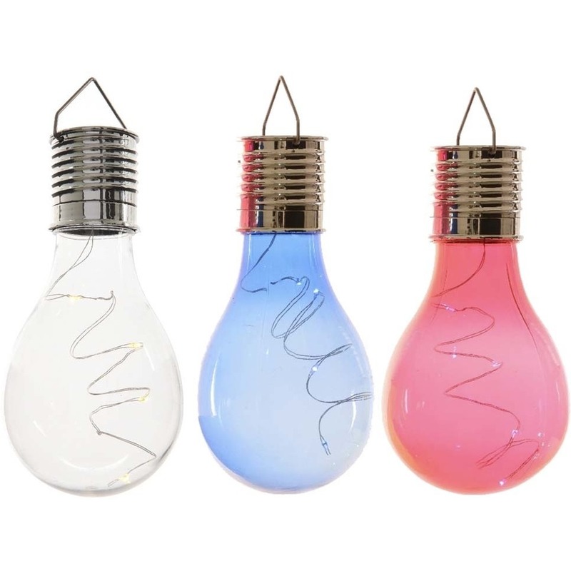 3x Buiten LED wit/blauw/rood peertjes solar verlichting 14 cm -