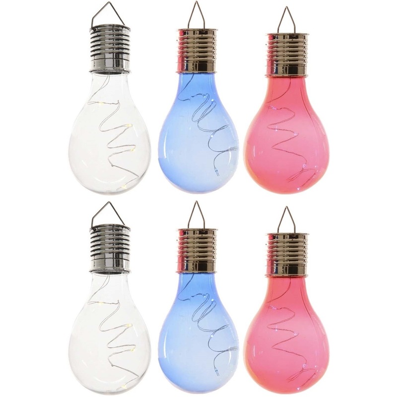 6x Buiten LED wit/blauw/rood peertjes solar verlichting 14 cm -