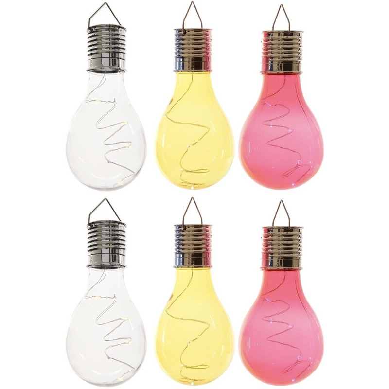 6x Buiten LED wit/geel/rood peertjes solar verlichting 14 cm -
