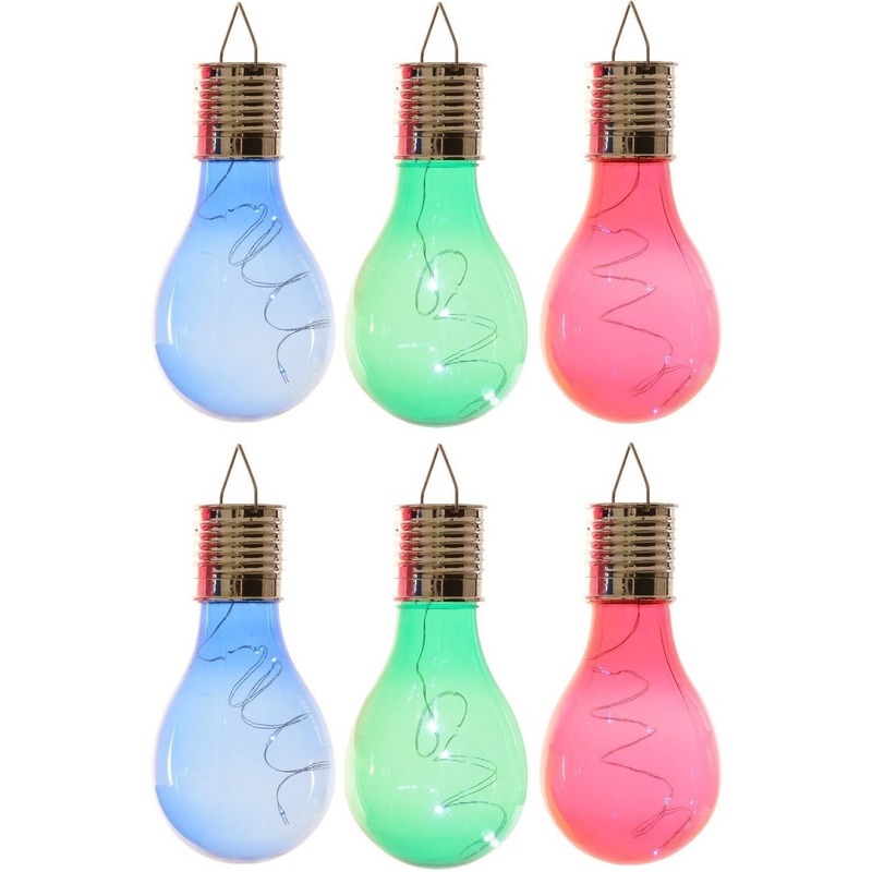 6x Buiten LED blauw/groen/rood peertjes solar verlichting 14 cm -