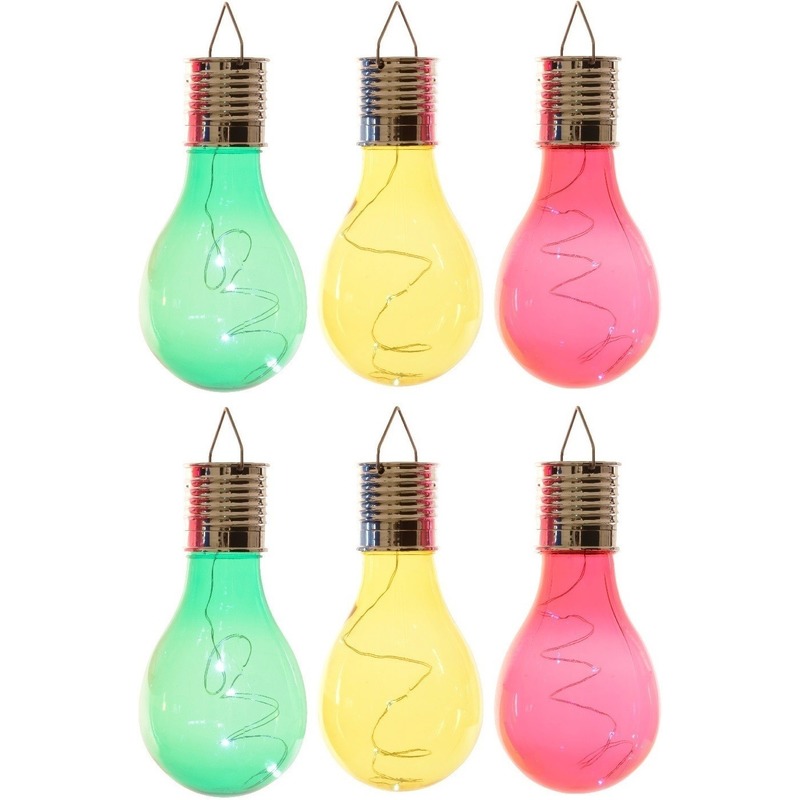 6x Buiten LED groen/geel/rood peertjes solar verlichting 14 cm -