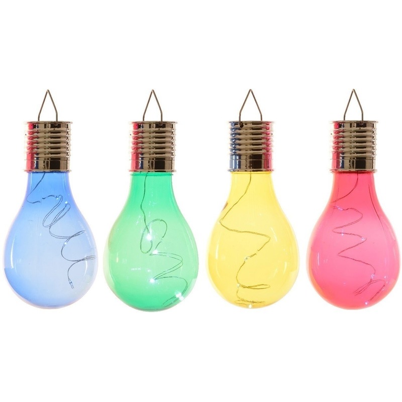 4x Buiten LED blauw/groen/geel/rood peertjes solar lampen 14 cm -