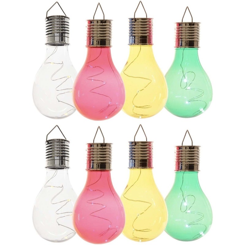 8x Buiten LED wit/groen/geel/rood peertjes solar lampen 14 cm -