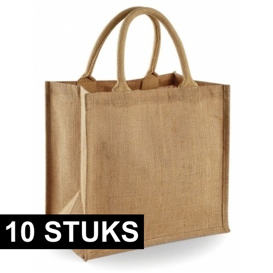 Jute boodschappentas/shopper - 10x - klein - 30 x 30 x 19 cm -