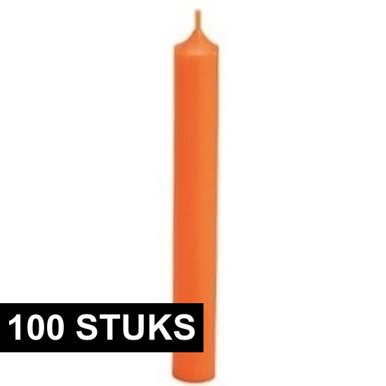 100x Oranje dinerkaarsen 18 cm -
