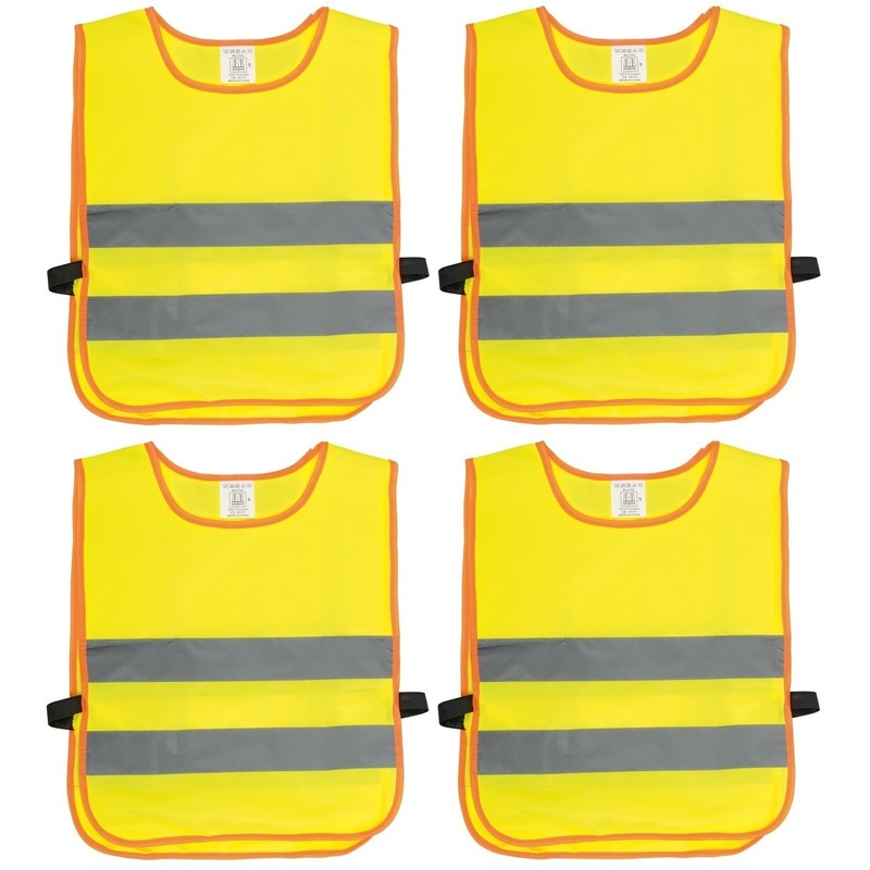 Veiligheidsvest fluorescerend geel - 4x - kinderen - Reflecterende veiligheidsvesten - one size -
