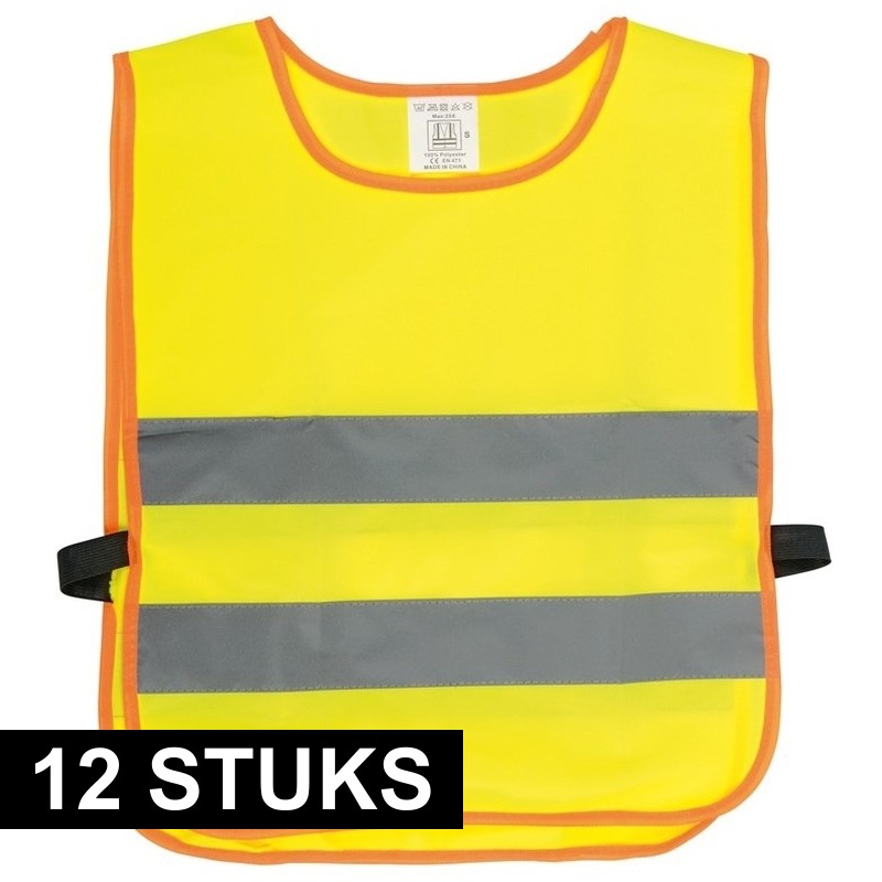Veiligheidsvest fluorescerend geel - 12x - kinderen - Reflecterende veiligheidsvesten - one size -