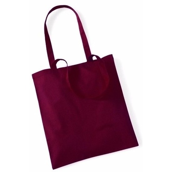 10x Katoenen schoudertassen draagtasje bordeaux rood 42 x 38 cm -