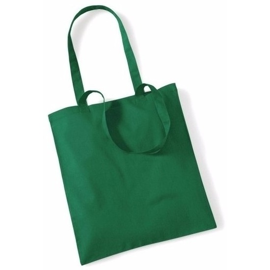 100x Katoenen schoudertassen draagtasjes groen 42 x 38 cm -