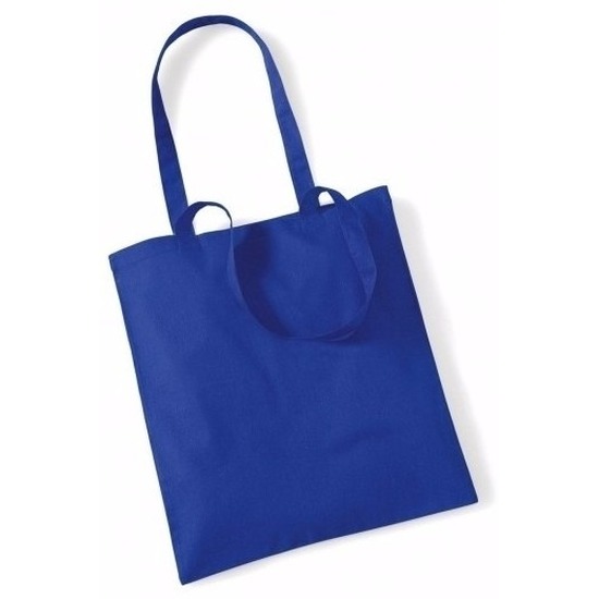 10x Katoenen schoudertassen draagtasjes kobaltblauw 42 x 38 cm -